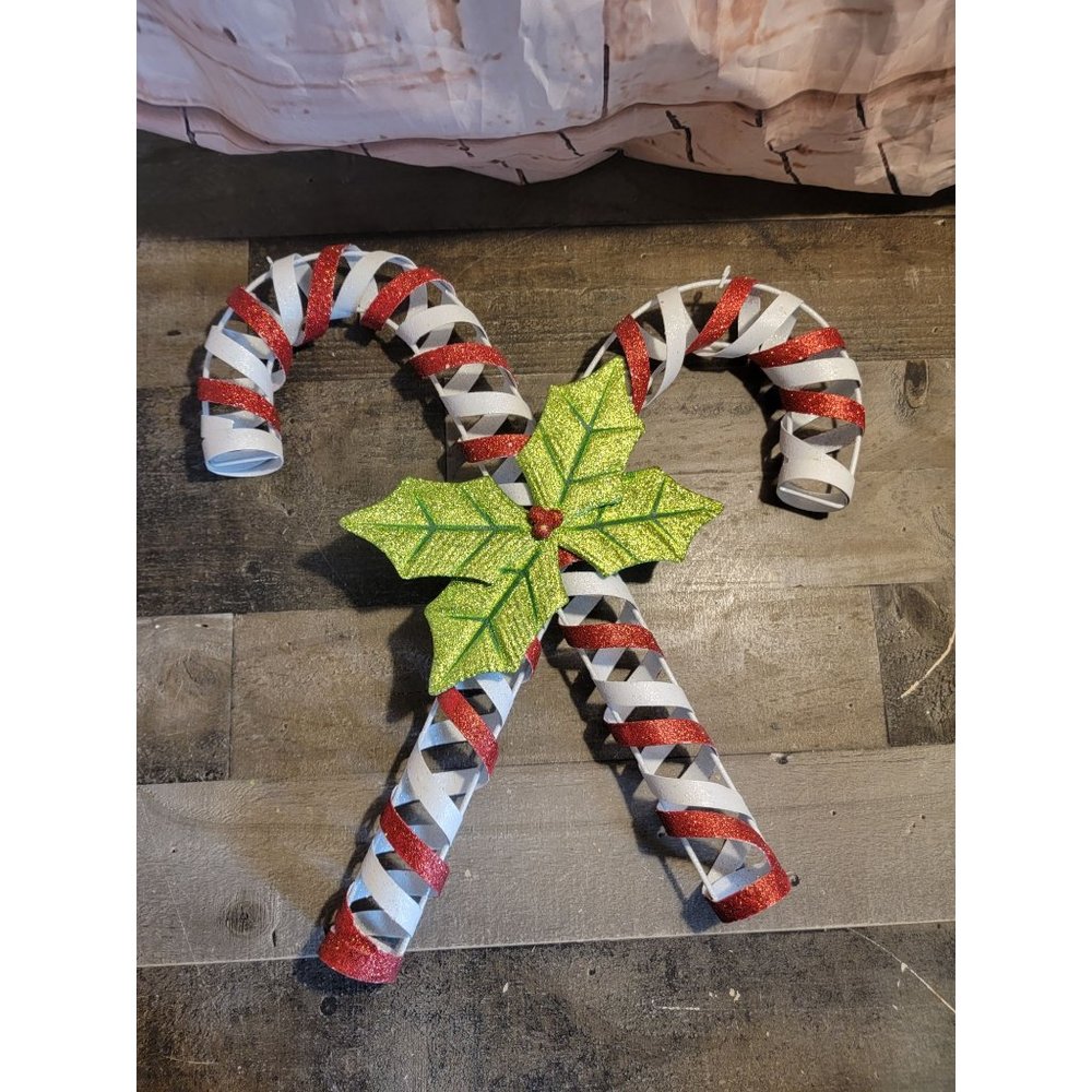 Metal Crossing candy cane mistletoe Xmas Decor glitter